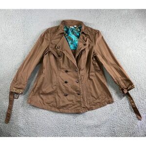 Venezia Double Breasted Trench Coat Jacket Women 18 20 Brown Embroidered Y2K